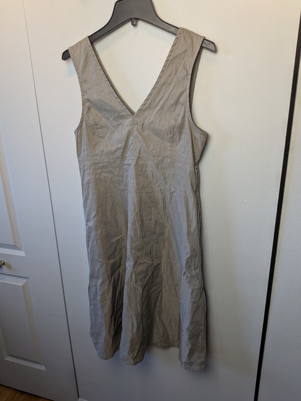 SARAH PACINI Midi Dress Women Size 2 = Medium Gray Beige Color Linen Mix